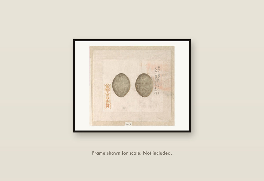 Gold Coins shown framed on a wall at its 11 by 14 inch print size. Frame shown for scale and not included.