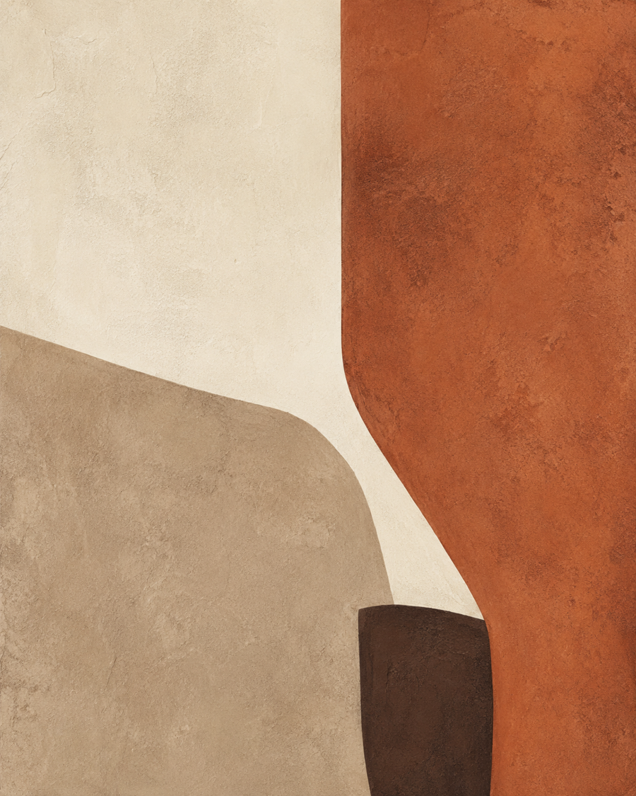 Earth Study: Rust Field, an OVREL print: plaster-textured fields of bone, sand and terracotta