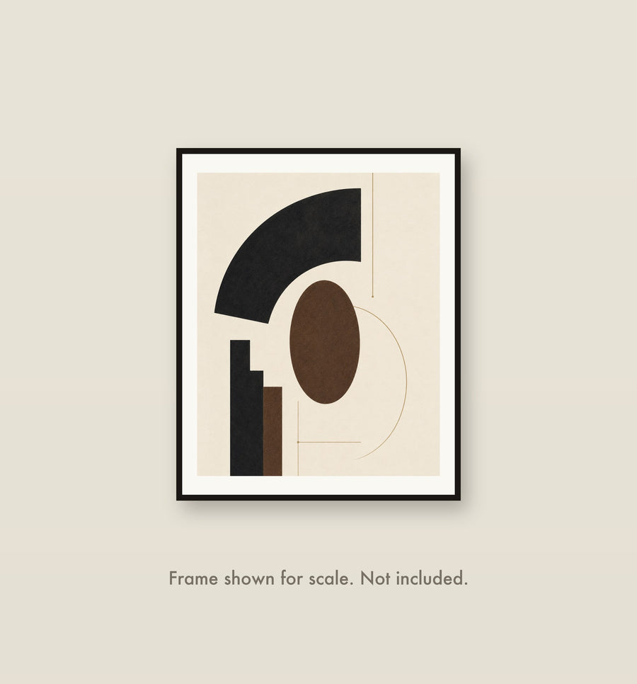 Quiet Geometry No. 1 shown framed on a wall at 16 by 20 inches. Frame shown for scale and not included.