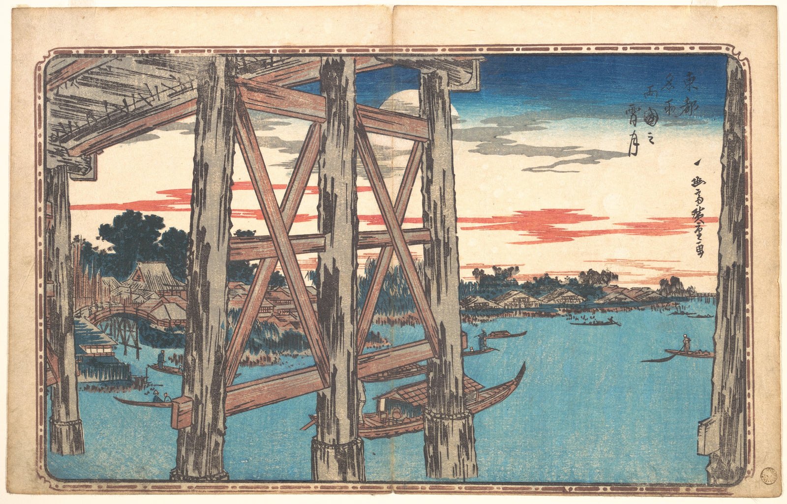 Twilight Moon at Ryogoku Bridge by Utagawa Hiroshige. Public domain, The Metropolitan Museum of Art Open Access.
