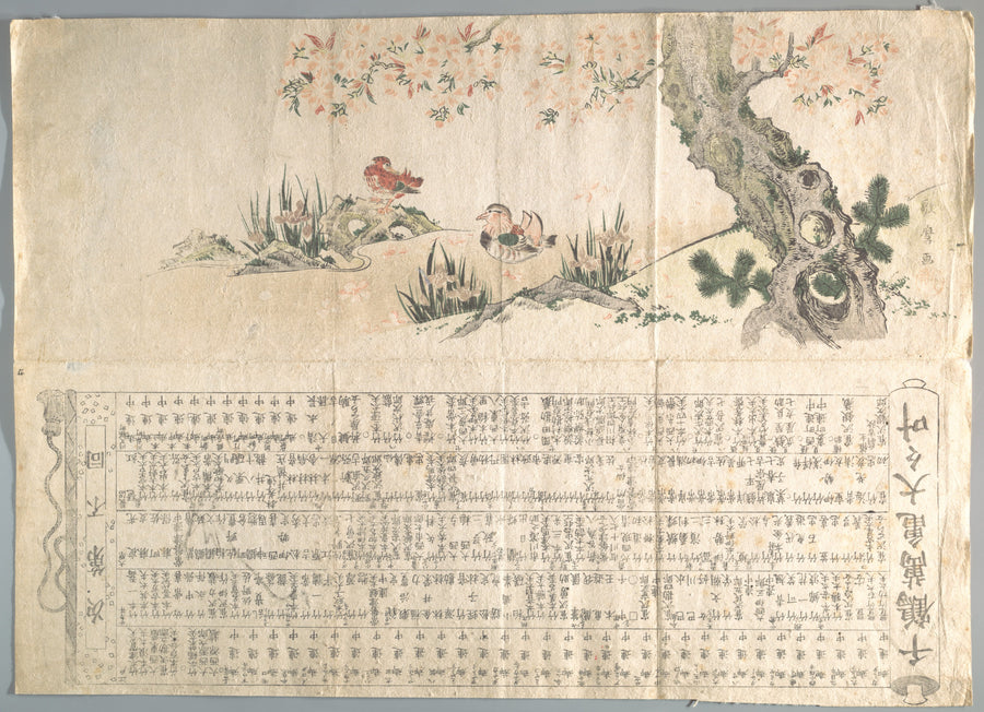 Mandarin Ducks in a Spring Landscape by Utamaro II. Public domain, The Metropolitan Museum of Art Open Access.