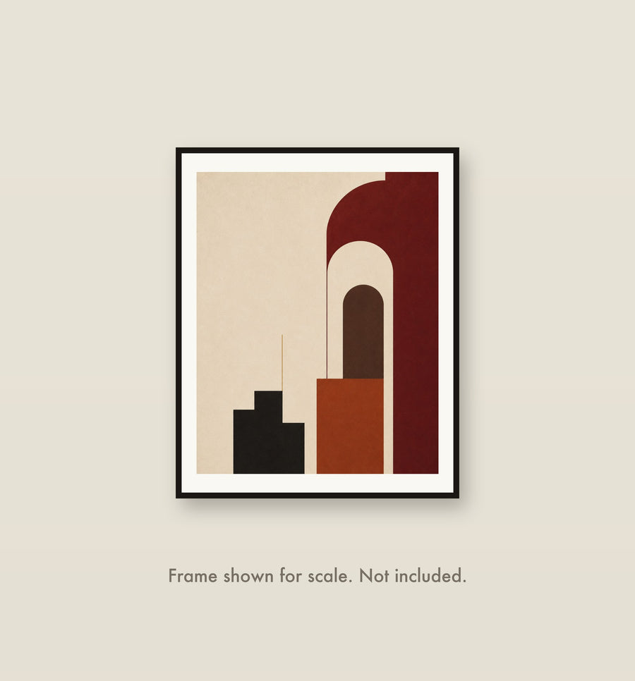 Quiet Geometry No. 2 shown framed on a wall at 16 by 20 inches. Frame shown for scale and not included.