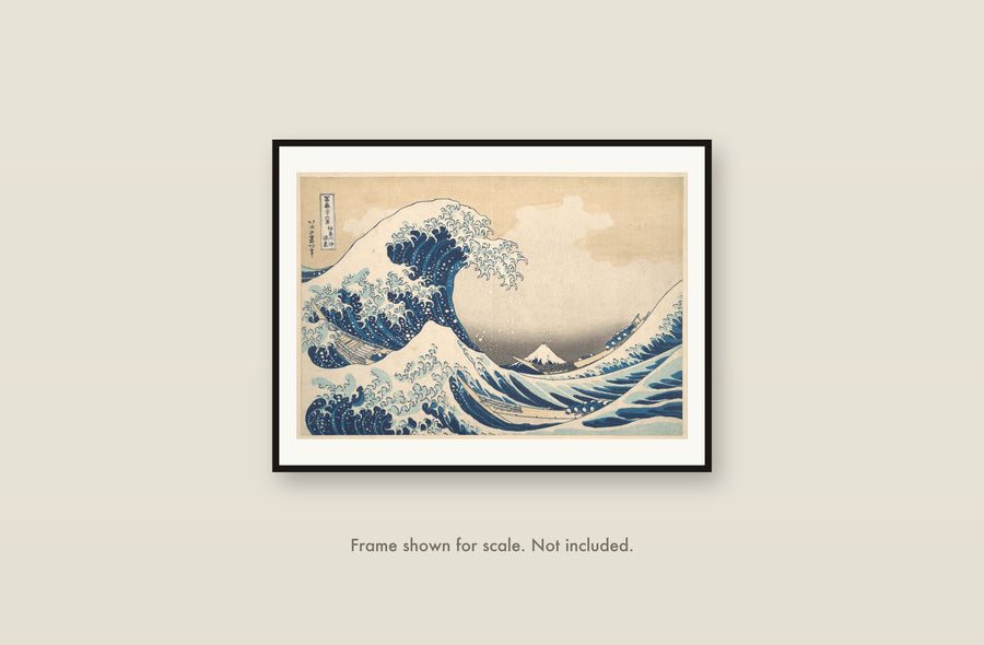 Under the Wave off Kanagawa shown framed on a wall at its 12 by 16 inch print size. Frame shown for scale and not included.