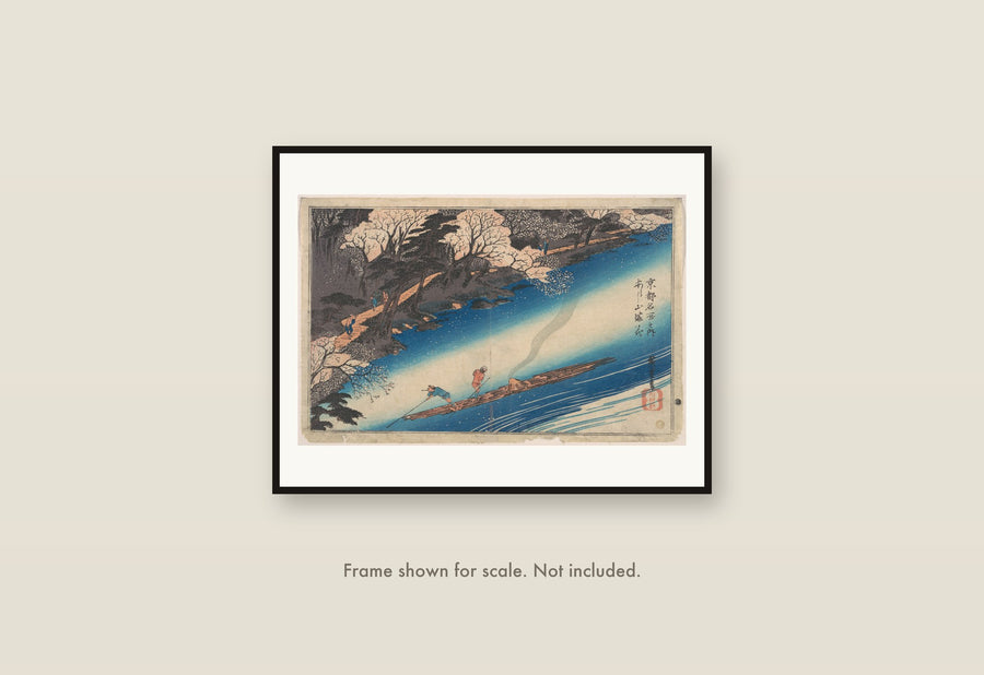 Cherry Blossoms at Arashiyama shown framed on a wall at its 11 by 14 inch print size. Frame shown for scale and not included.