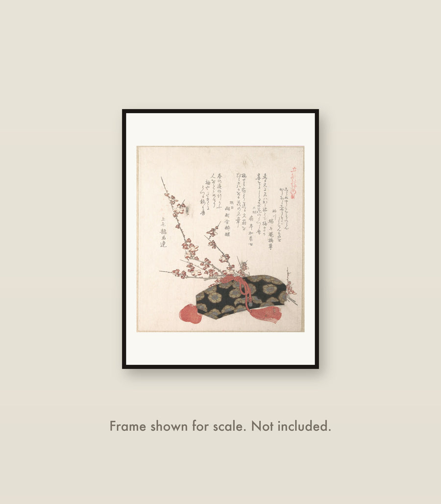 Letter-Box and Plum Blossoms shown framed on a wall at its 12 by 16 inch print size. Frame shown for scale and not included.