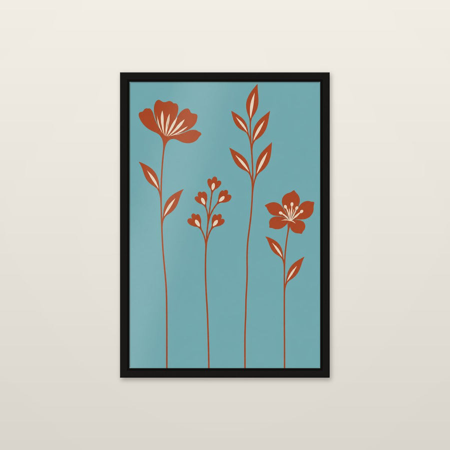 Blue Bloom, framed in black