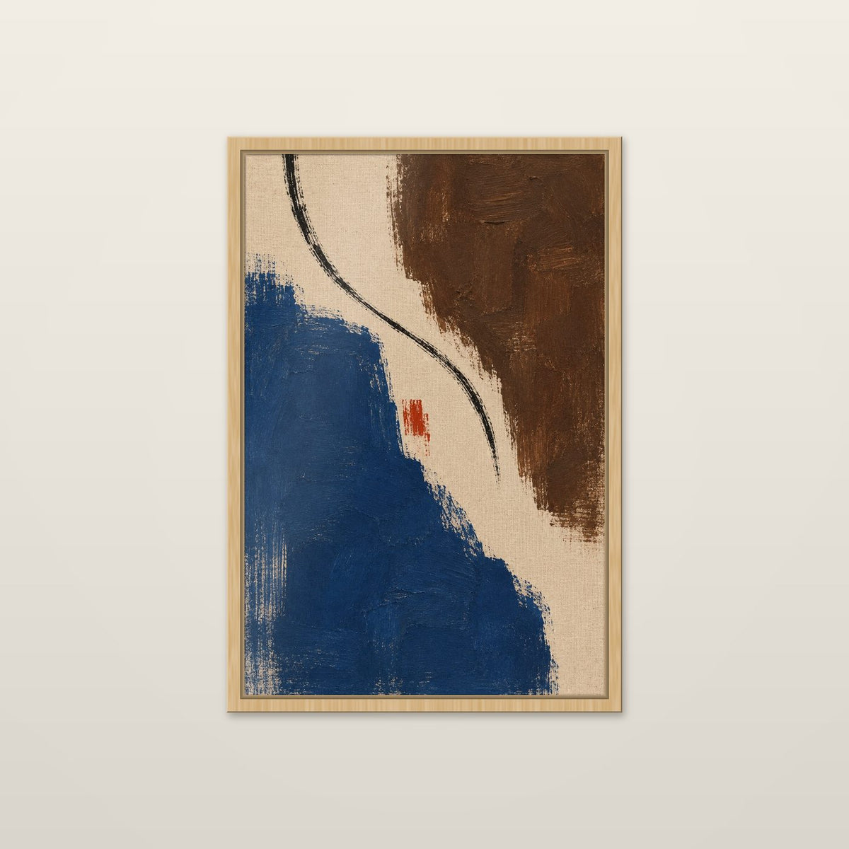 Brushwork, Cobalt and Brown by OVREL in a natural oak frame.