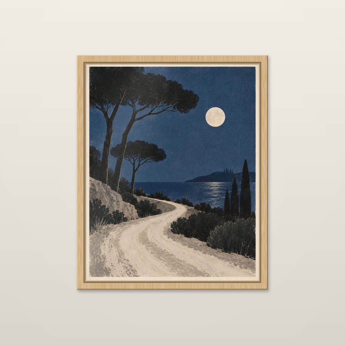 Moonlit Road by OVREL in a natural oak frame.