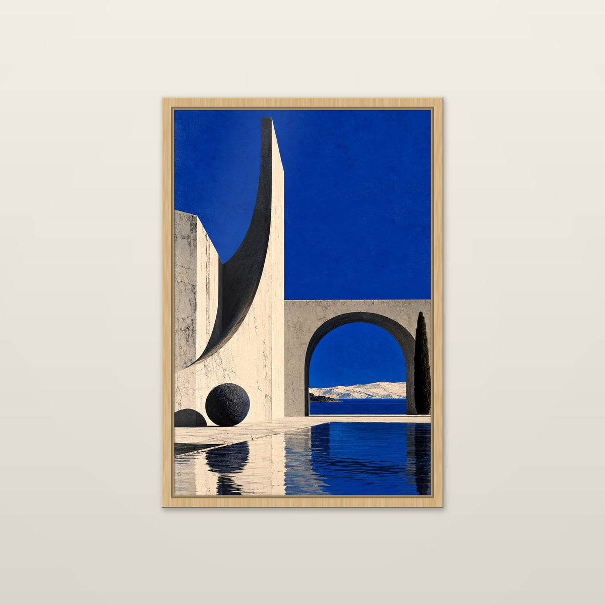 Pool and Sphere by OVREL in a natural oak frame.