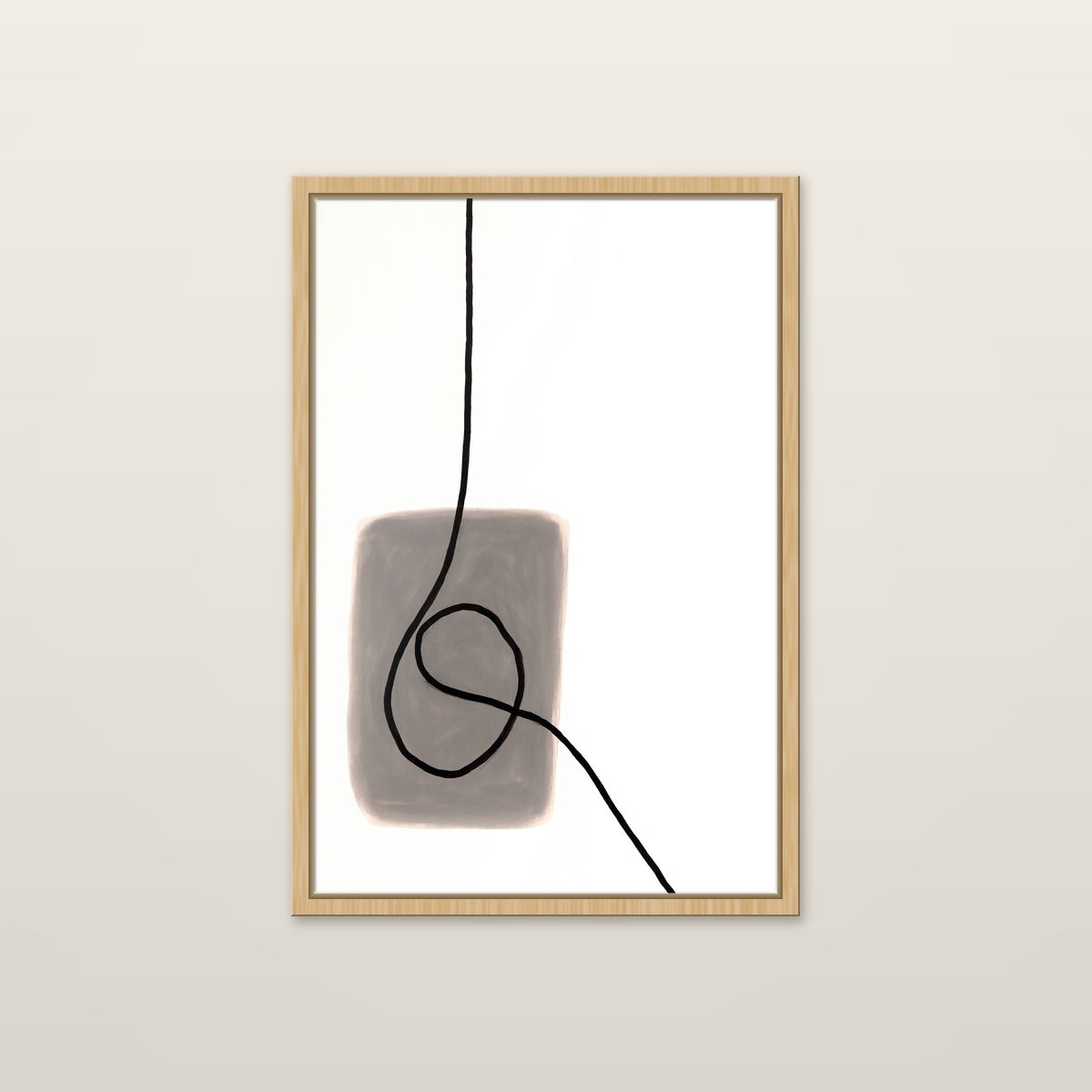 Grey Block, Black Thread by OVREL, framed in natural wood