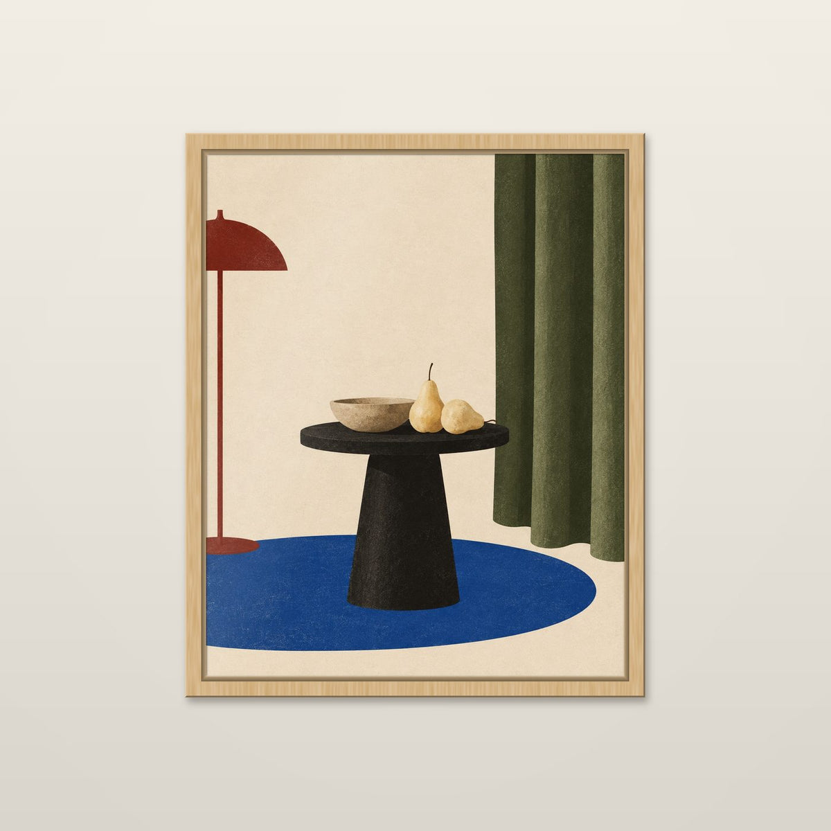 Pears, Green Curtain by OVREL in a natural oak frame.