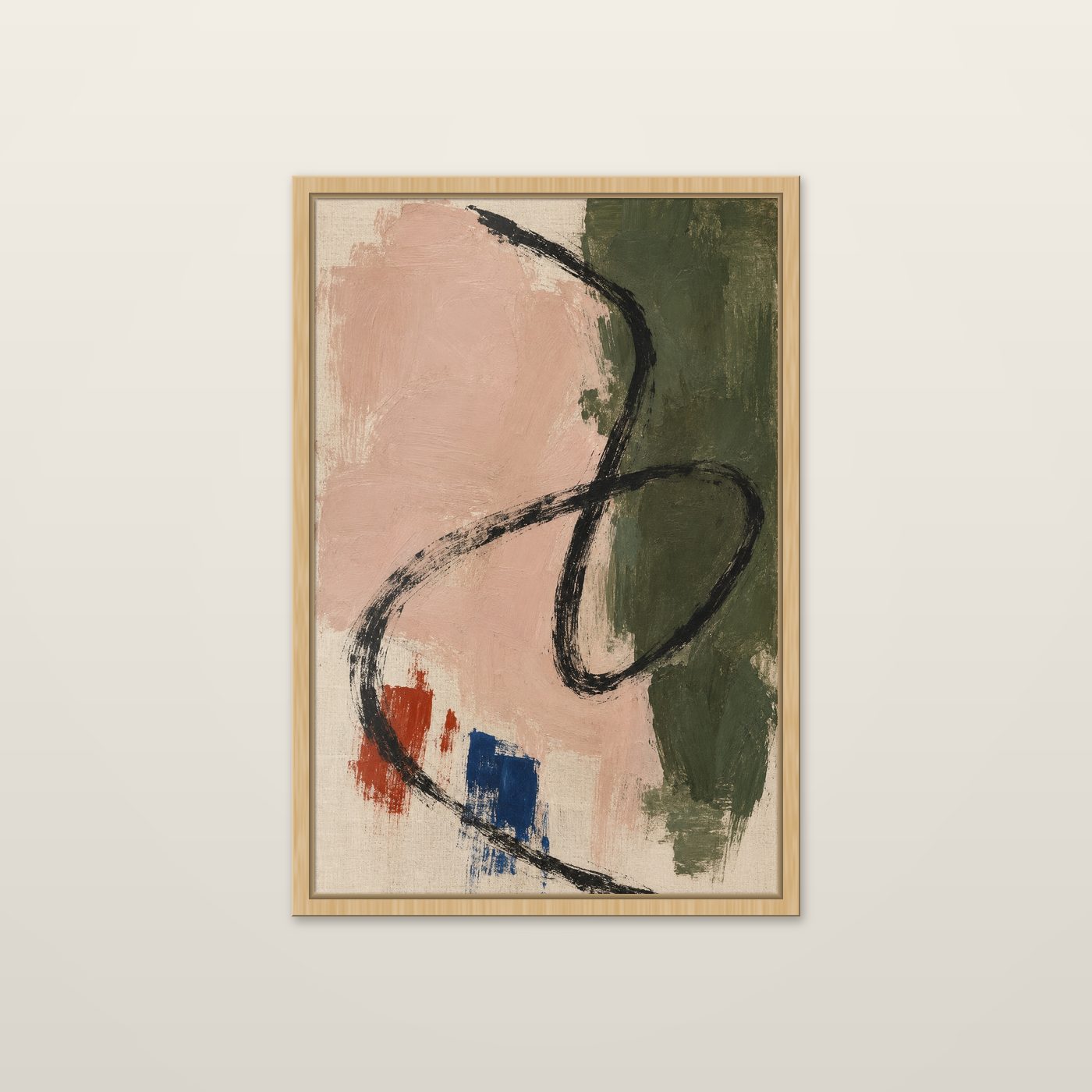 Loop, Blush and Olive by OVREL in a natural oak frame.