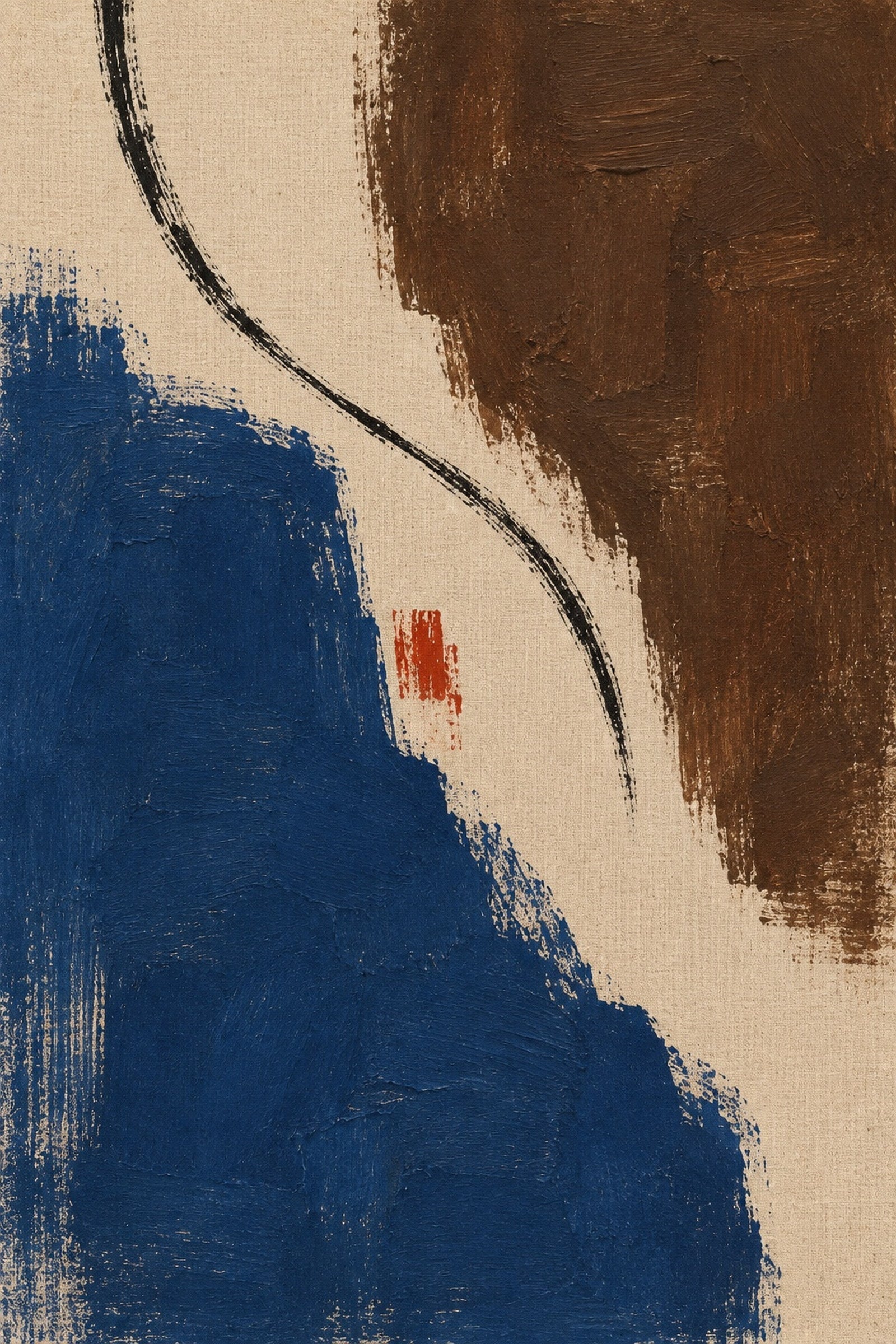 Brushwork, Cobalt and Brown, the unframed sheet. Dragged cobalt and brown with a single orange mark.