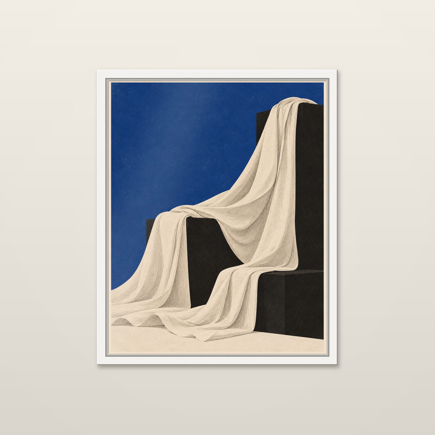 Drapery, Blue Field by OVREL in a white frame.