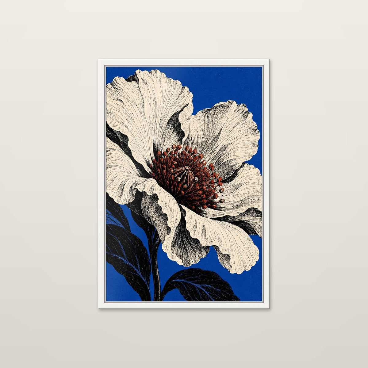 Bloom, Engraved by OVREL in a white frame.