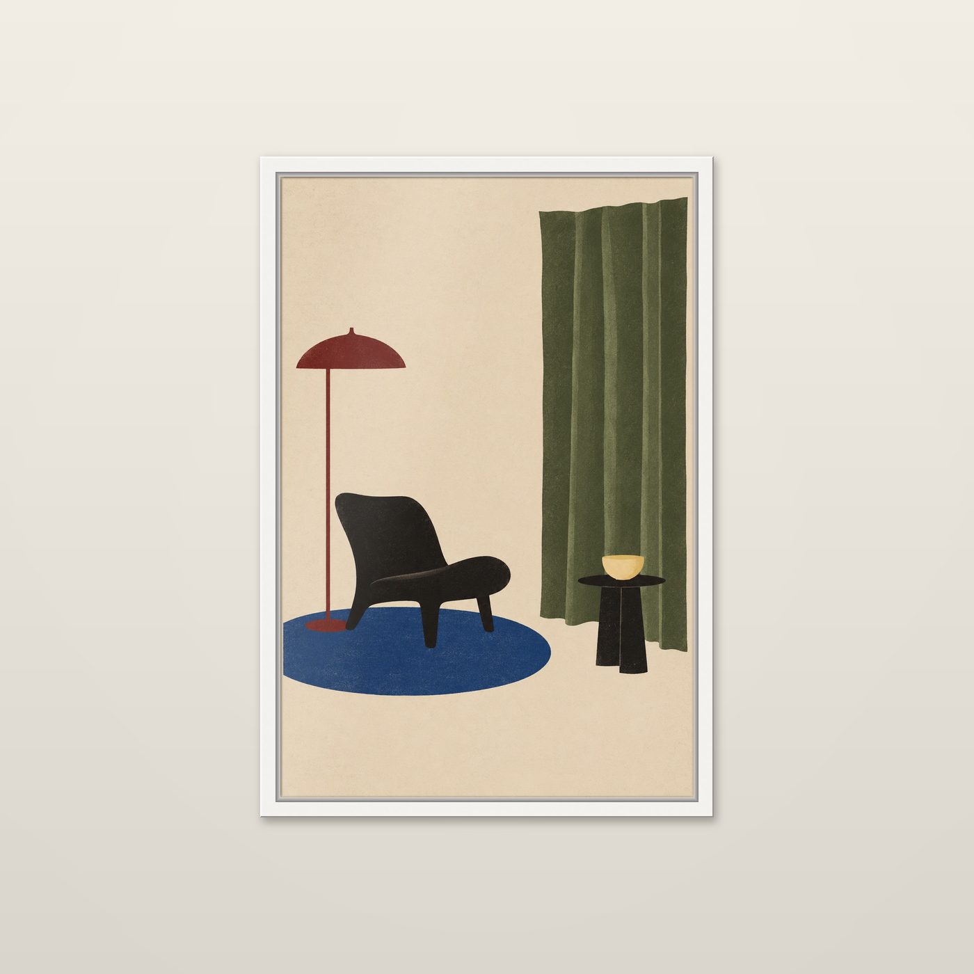 Black Chair, Red Lamp by OVREL in a white frame.