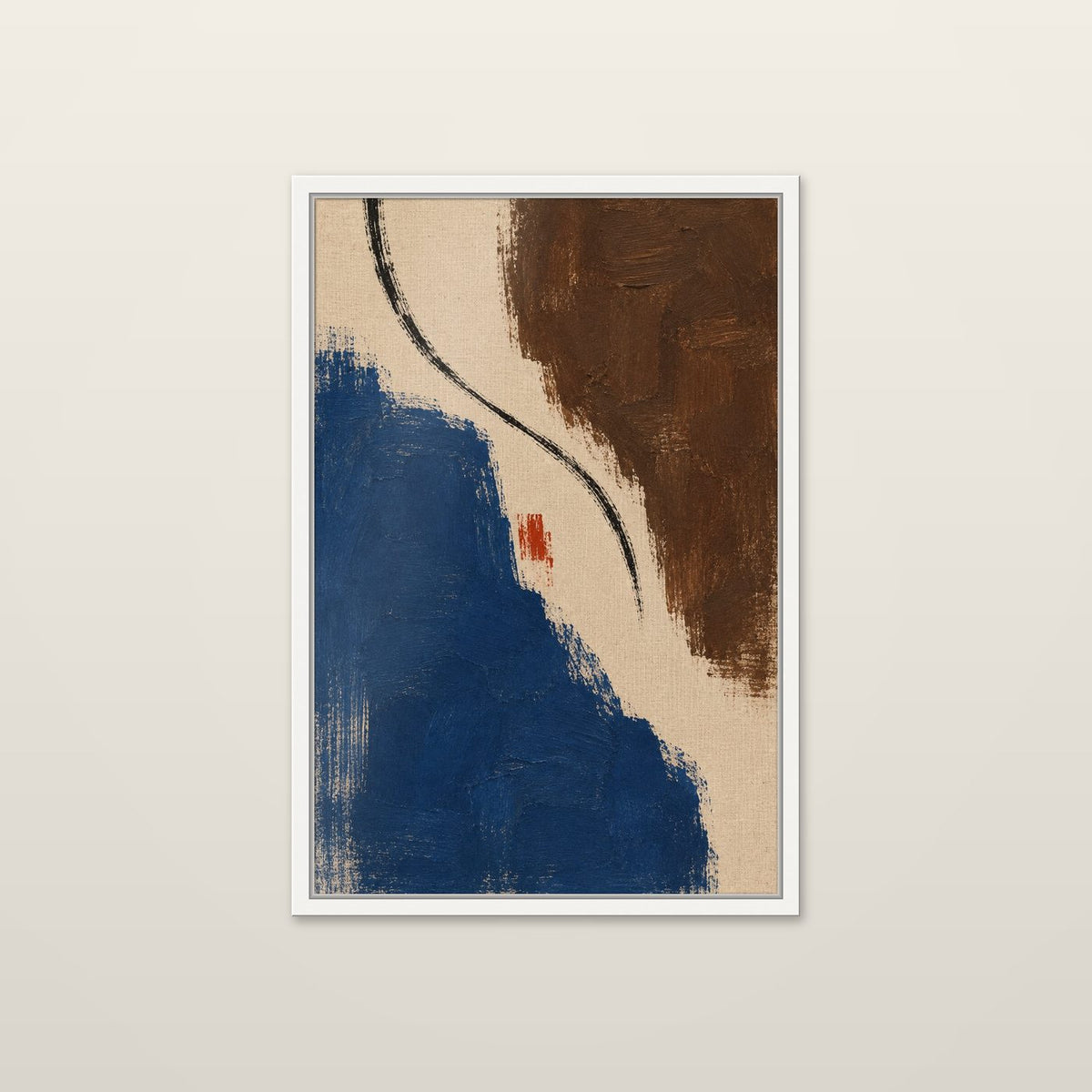 Brushwork, Cobalt and Brown by OVREL in a white frame.
